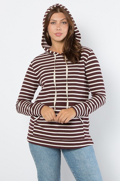 PT11585 STRIPED KNIT HOODIE